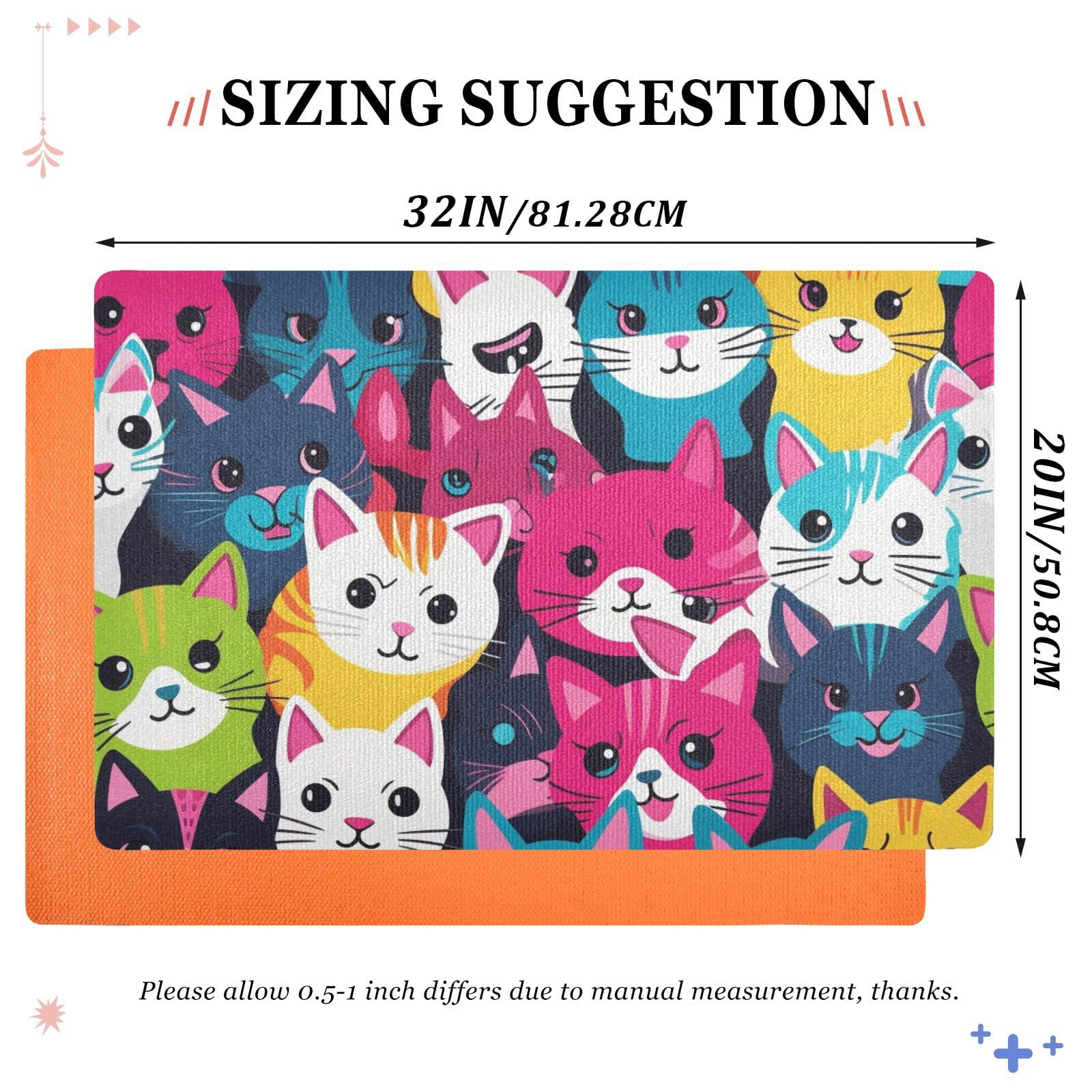 JSTEL Colorful Cat Kitten Front Door Mat Outside Entrance 32x20 Inch Doormat for Outdoor Indoor Washable Non Slip Floor Mats