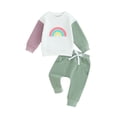 thumbnail image 1 of Gupgi 2Pcs Baby Boy Girl Fall Winter Clothes Rainbow Color Block Crewneck Sweatshirt Tops Solid Pants 0-3 Years, 1 of 9