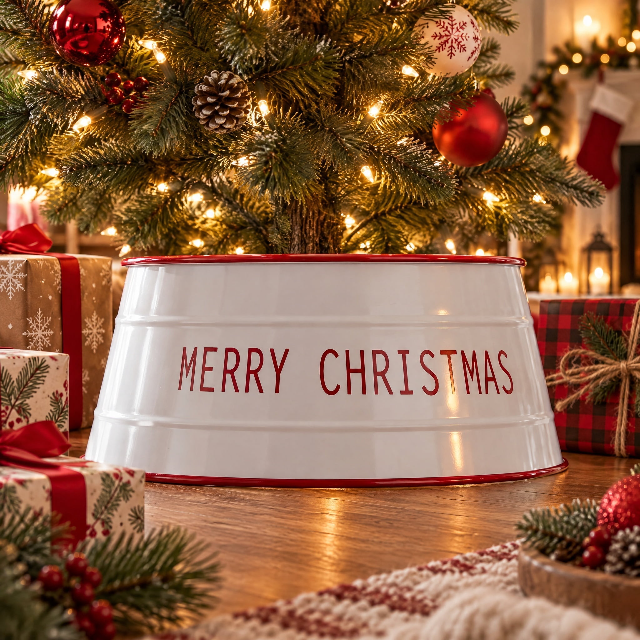 Metal Mini Christmas Tree Collar, Red and White, 9", by Holiday Time