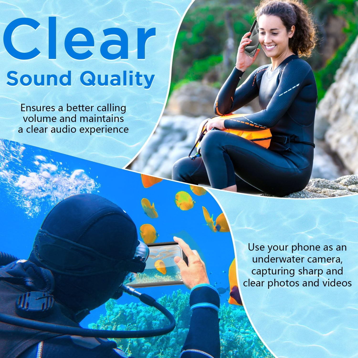 KOMI Waterproof Phone Case,Universal Self-Check Function Underwater Pouch Dry Bag with Type C Plug Beach Travel Essentials Snorkeling for iPhone 15/Samsung S24/LG,Google/Xiaomi/Motorola/Android