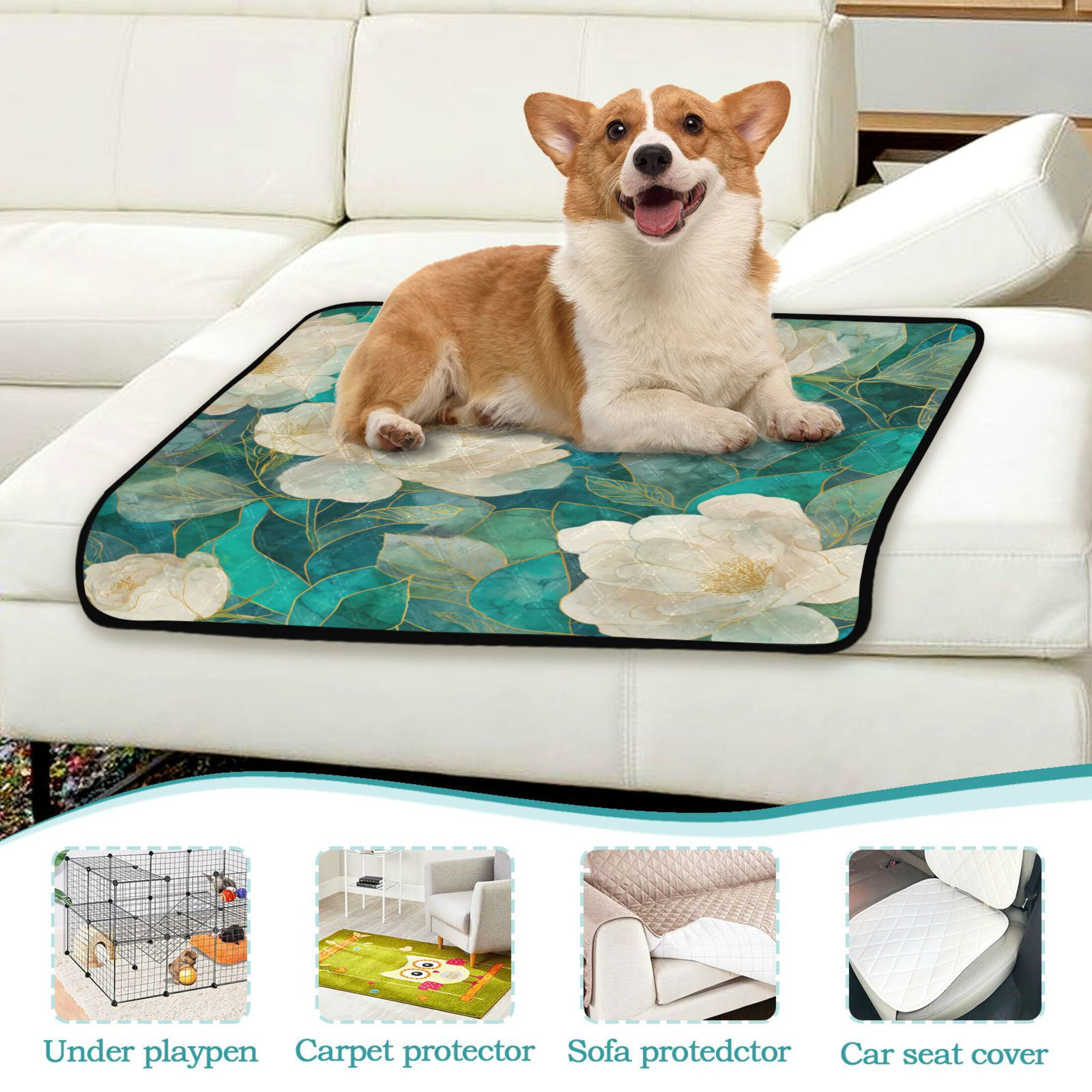 Qxltty White Peony Cat litter Pads Pet Set of 3 Diaper Mats Center Anti-leakage Layer Absorbent Soft and Comfortable