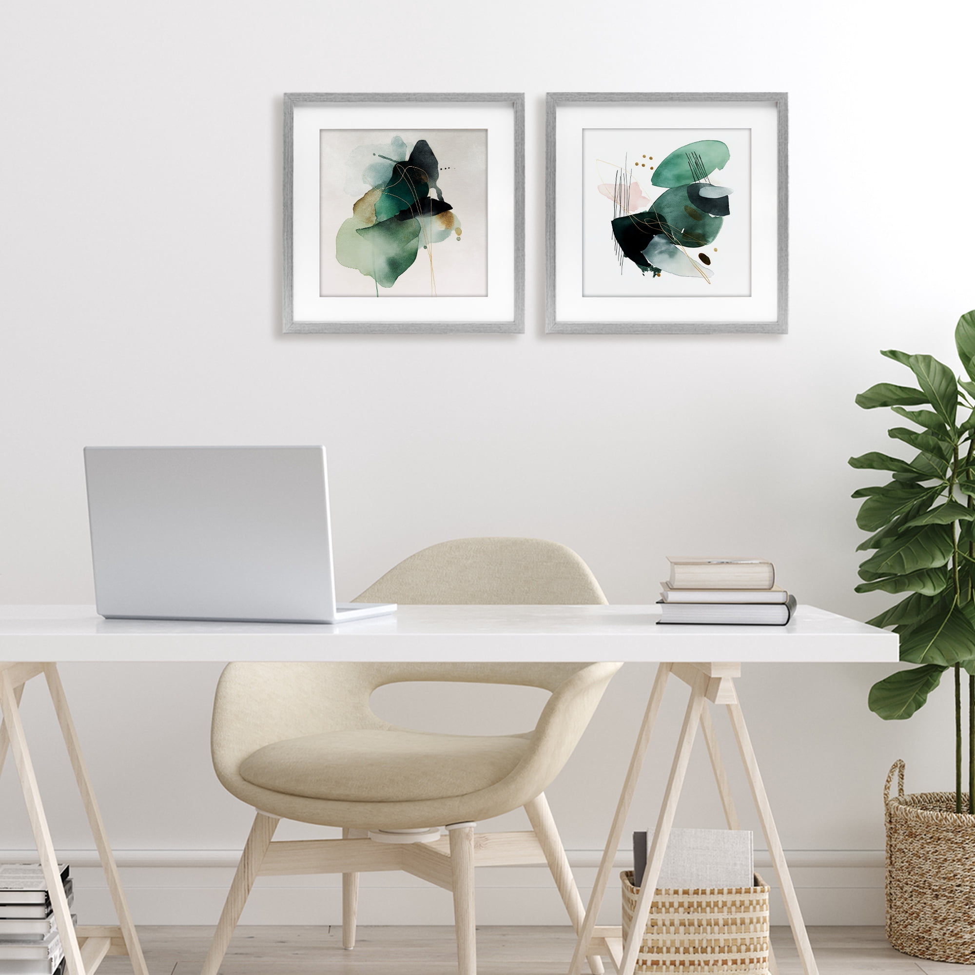 Stupell Industries Fluid Abstract Harmonies 2 Piece Gray Framed Print Under Glass Set, design by Svetlana Aleynikova