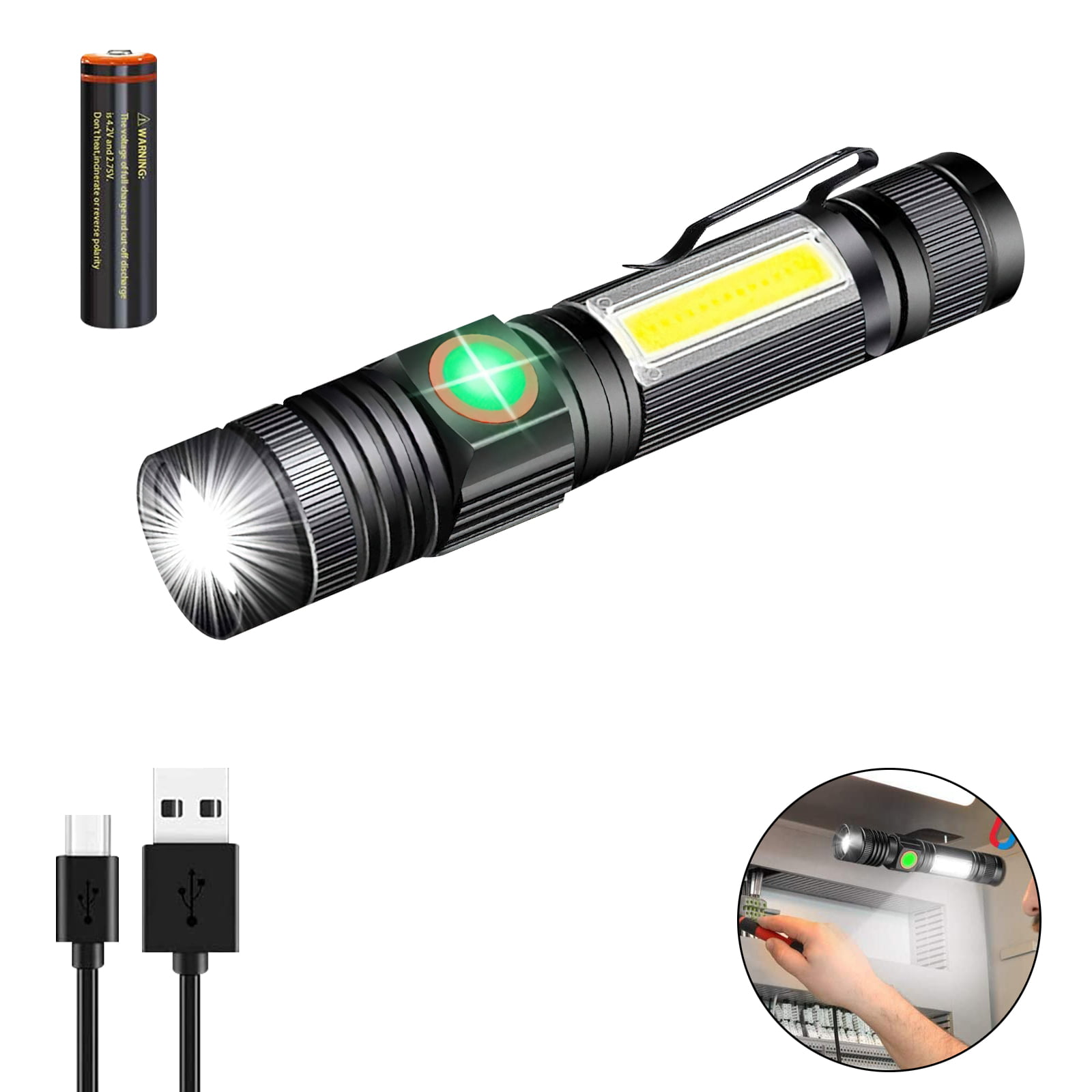 Car Charger LED Magnetic Flashlight COB Emergency Torch Rechargeable Work Light 