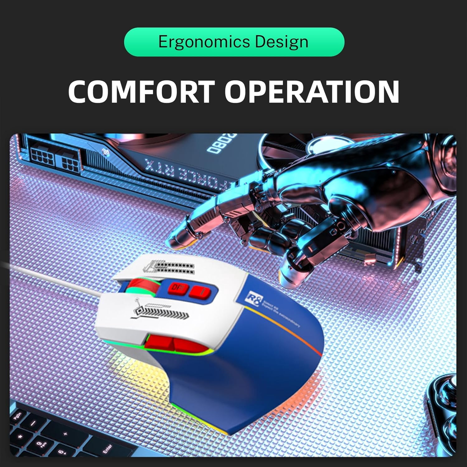 Wired RGB Gaming Mouse, 3600 DPI, 7 Programmable Buttons, Type-C Detachable Cable, Lightweight Silent Ergonomic Mouse for Laptop PC Mac