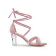 thumbnail image 3 of BLISSFUL STEP Women Velvet Lace-Up Clear Block Heel Sandals Silky Pink 6, 3 of 8