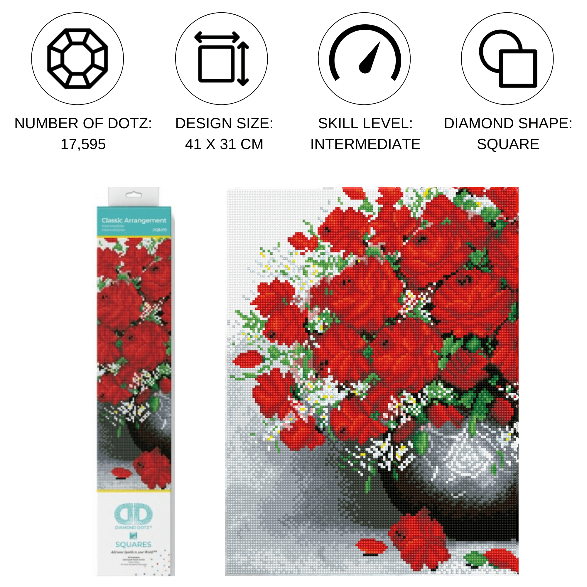 Diamond Dotz Classic Arrangement Flowers Diamond Painting Kits for Adults - Diamond Art Kits a Relaxing Creative Craft Kit with Dotz Gems 16.1"x12.2"