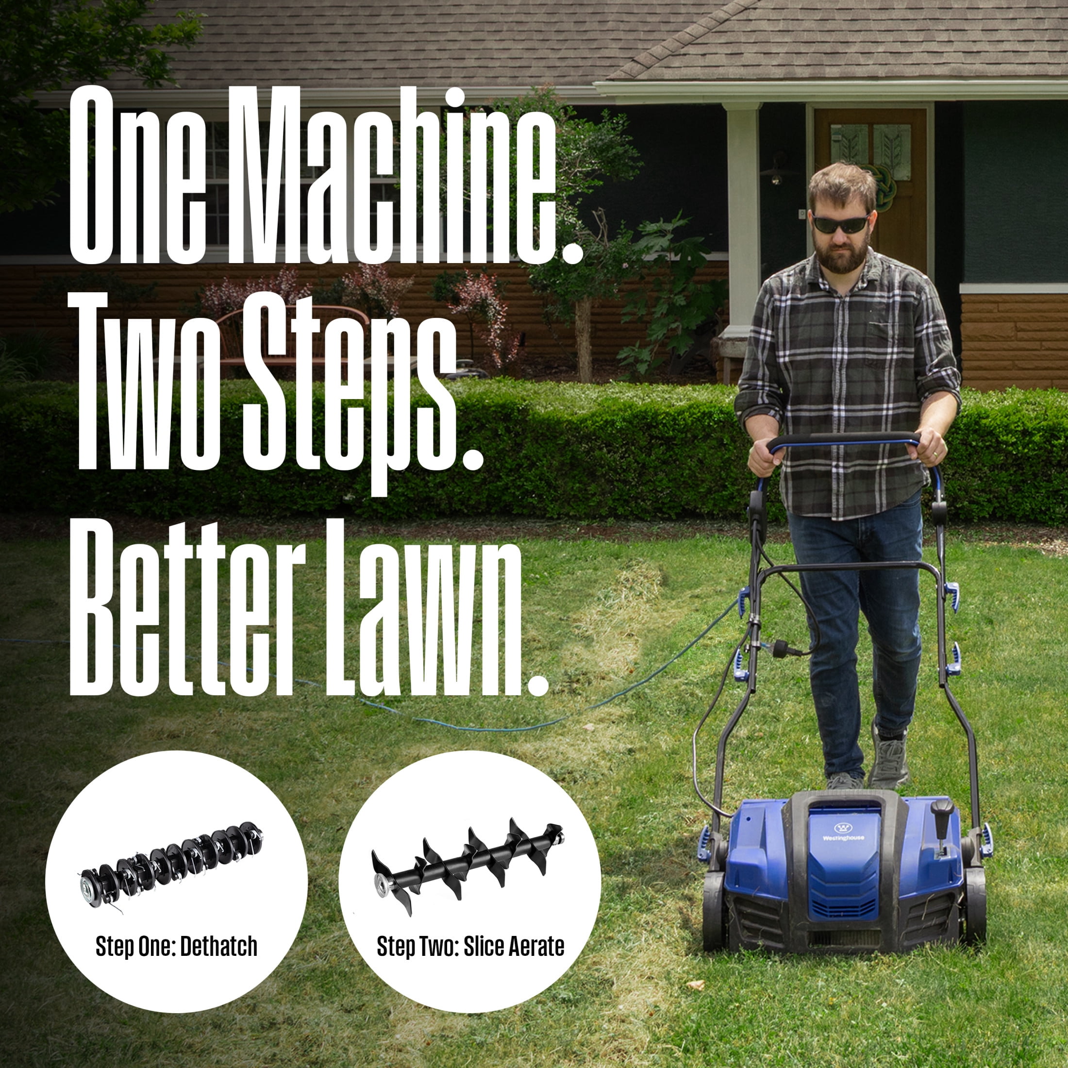 Westinghouse W16ADAC 16-Inch 15 Amp 2-in-1 Corded Electric Dethatcher and Aerator with 14.5 Gallon Thatch Collection Bag, 5-Position Depth Adjustment and 3-Position Angle Settings