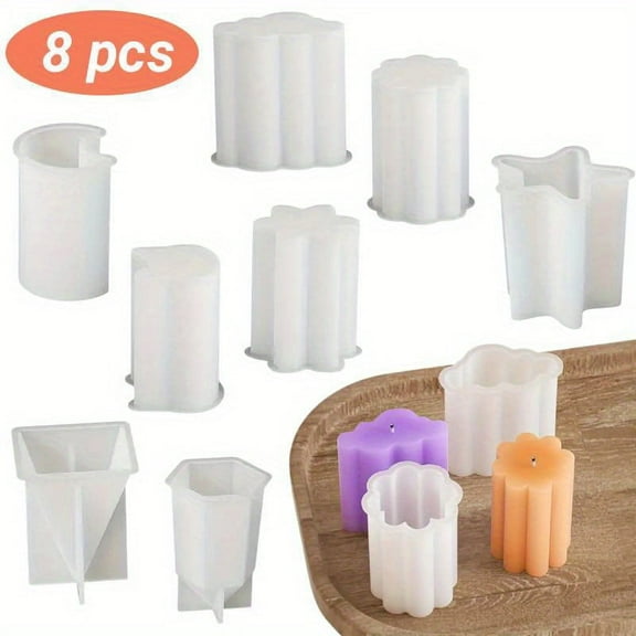8-Piece DIY Silicone Mold Set, Geometric Candle & Soap Molds for Handmade Crafts and Gifts