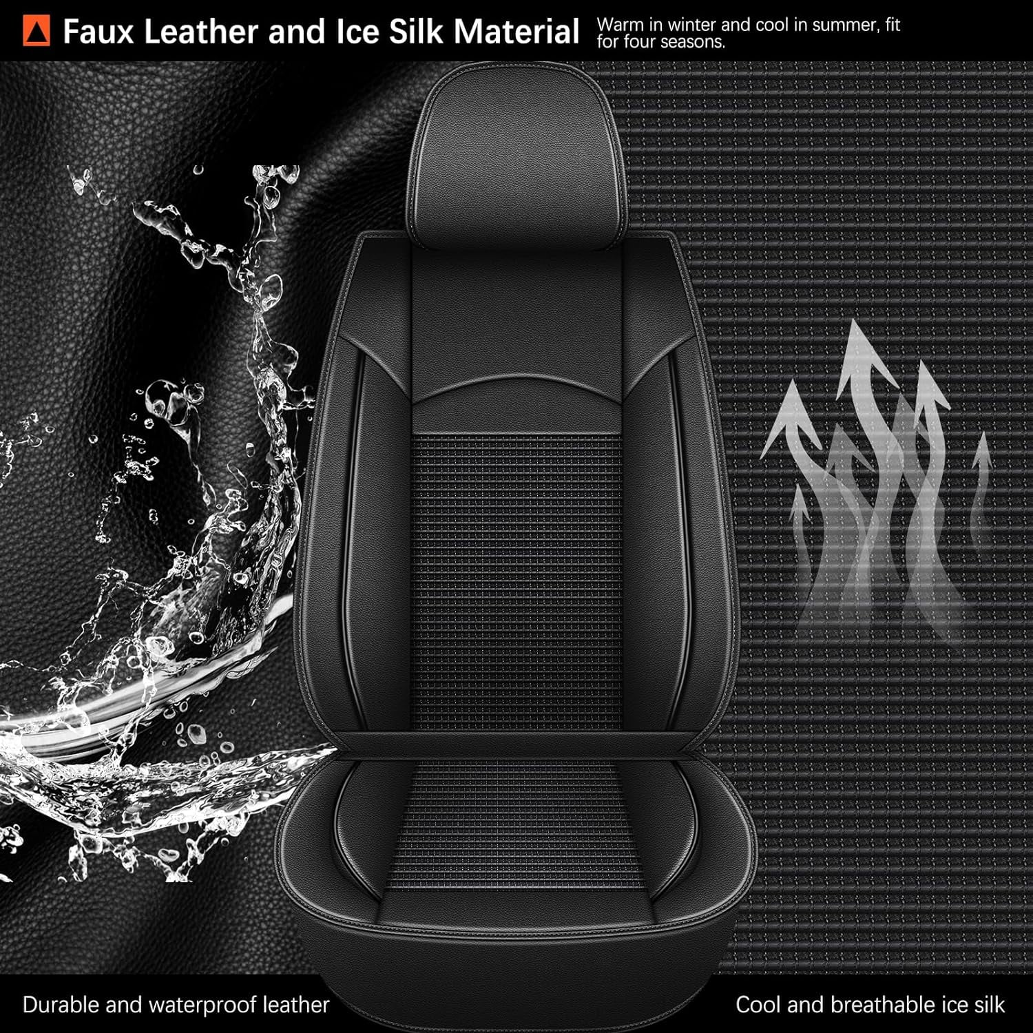 IKABEVEM Fit for Toyota RAV4 2013-2024 Ice Silk Leather Breathable Waterproof Seat Covers (5 Seats & Black)
