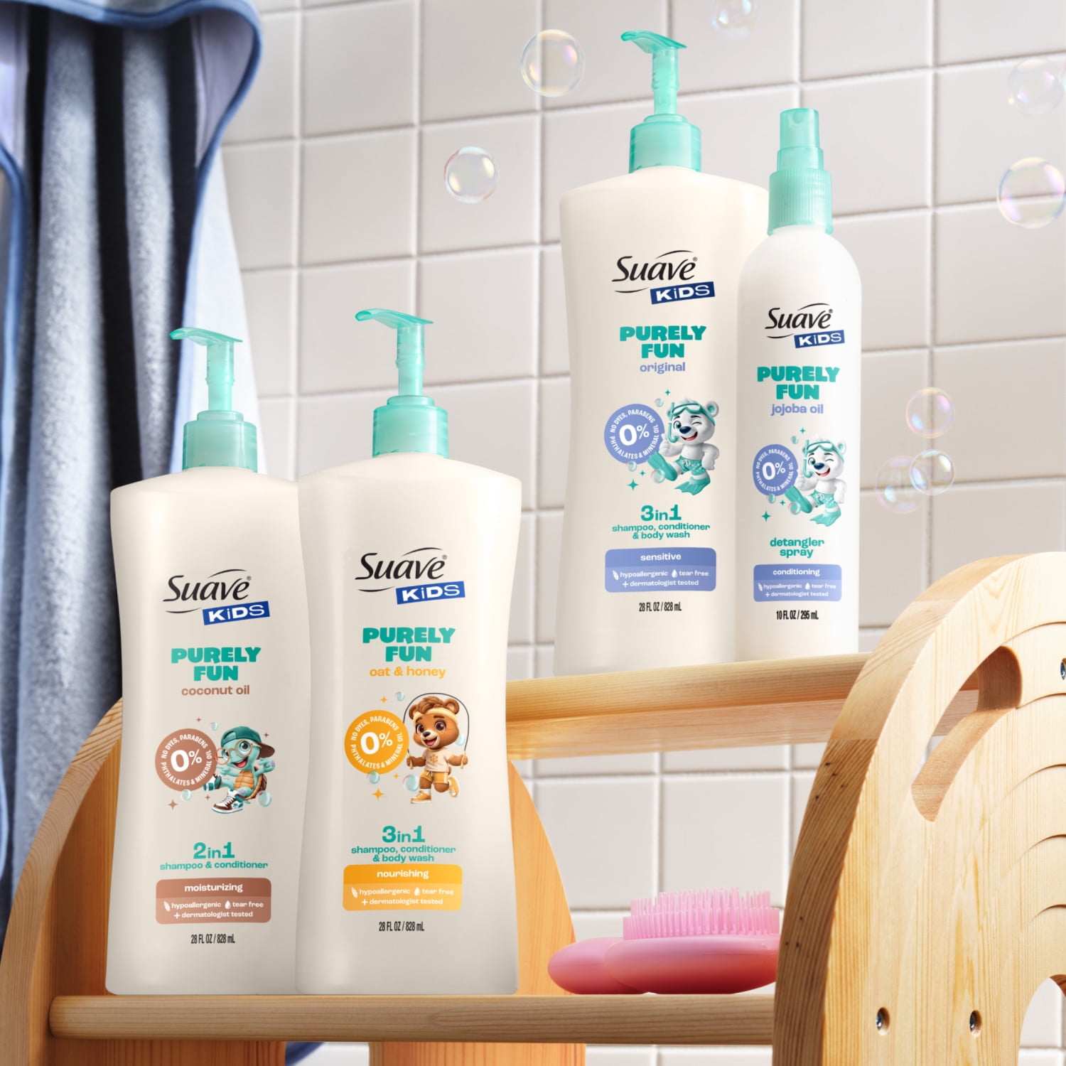 Suave Kids Purely Fun Original 3 in 1 Shampoo, Conditioner & Body Wash, Scented, 28 FL OZ