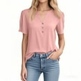 thumbnail image 3 of NAMTYQX Casual Tops for Women Fashion Graphic Loose Button V Neck Stretch Tshirts Shirts for Women Pink Size L, 3 of 5
