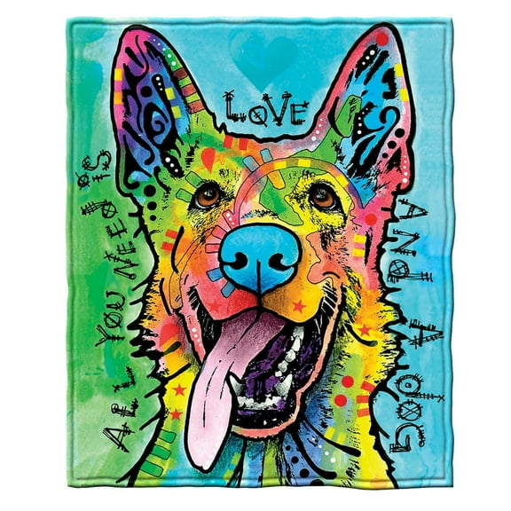Dawhud Direct Colorful German Shepherd Fleece Blanket for Bed, 50 x 60 Dean Russo German Shepherd Fleece Throw Blanket for Women, Men and Kids - Super Soft Plush Dog Blanket Throw Plush