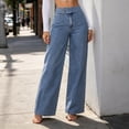 thumbnail image 5 of Costeam Womens High Waist Wide Leg Jeans Double Button Closure with Front Seam Detail Vintage Washed Denim Pants Casual Straight Leg Full Length Trousers, 5 of 9