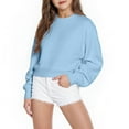 thumbnail image 2 of Girls Oversized Crop Sweatshirts Solid Color Long Sleeve Crewneck Pullover Sweater Tops 5-15 Years (5 Years, Light Blue), 2 of 7