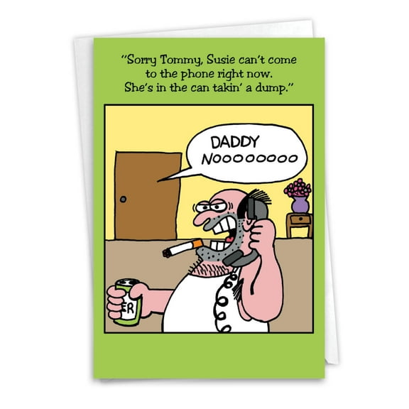 Funny Father's Day Greeting Card with 5 x 7 Inch Envelope (1 Card) Dad In The Can - Dad on Phone with Beer and Cigarette
