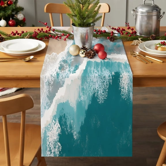 Table Runner 36 Inches Long - Bohemian Seaside Gradient Ocean Waves Decorative Table Scarf, Summer Beaches Dining Table Runners for Wedding Party Kitchen Dining Tables