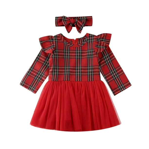 Calsunbaby - Christmas Toddler Baby Girl Plaid Clothes Princess Tulle ...