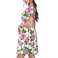 thumbnail image 2 of Goofa Rose Flowers Pattern Women Summer Short Sleeve Midi Dress with Pockets Casual Aline Flowy Tshirt Dress Vocation Beach Sundress, 2 of 6