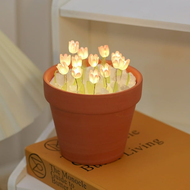 DIY tulipán en maceta luz de noche con pilas hecho a mano tulipanes lámpara de noche LED tulipán luz de noche maceta lámpara casa decoración regalos