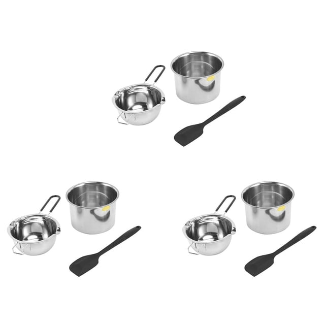 Juego de 3 ollas para baño maría de acero inoxidable con espátula de silicona para derretir chocolate, jabón, cera y hacer velas