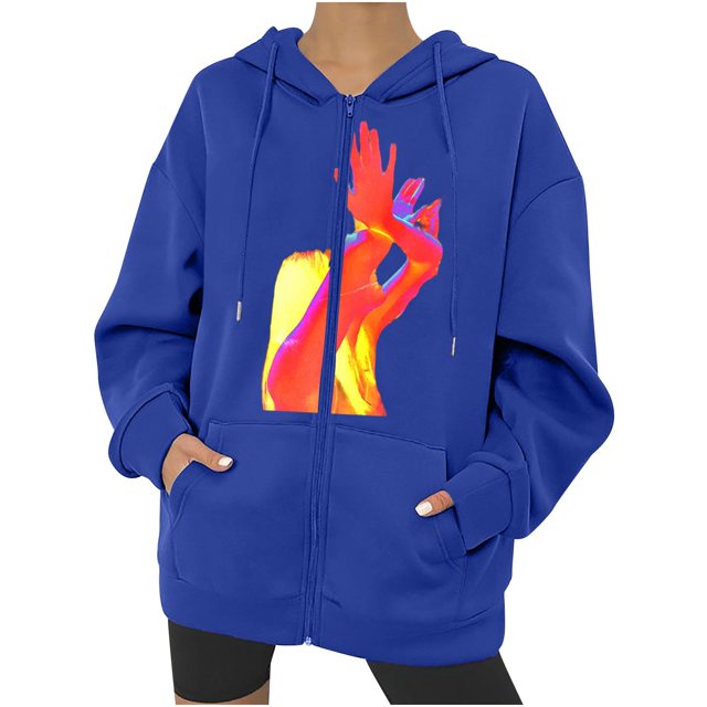 Sudaderas con capucha con estampado de características de patrón de temperatura somatosensorial de Halloween de otoño/invierno para mujer Pompotops FGAJ22342
