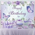 thumbnail image 4 of Butterfly Birthday Backdrop Purple Butterfly Backdrop Rose Flowers Butterfly Birthday Decorations Girls Birthday Party Backdrop Butterfly Cake Table Banner Happy Birthday Photography Background, 4 of 5