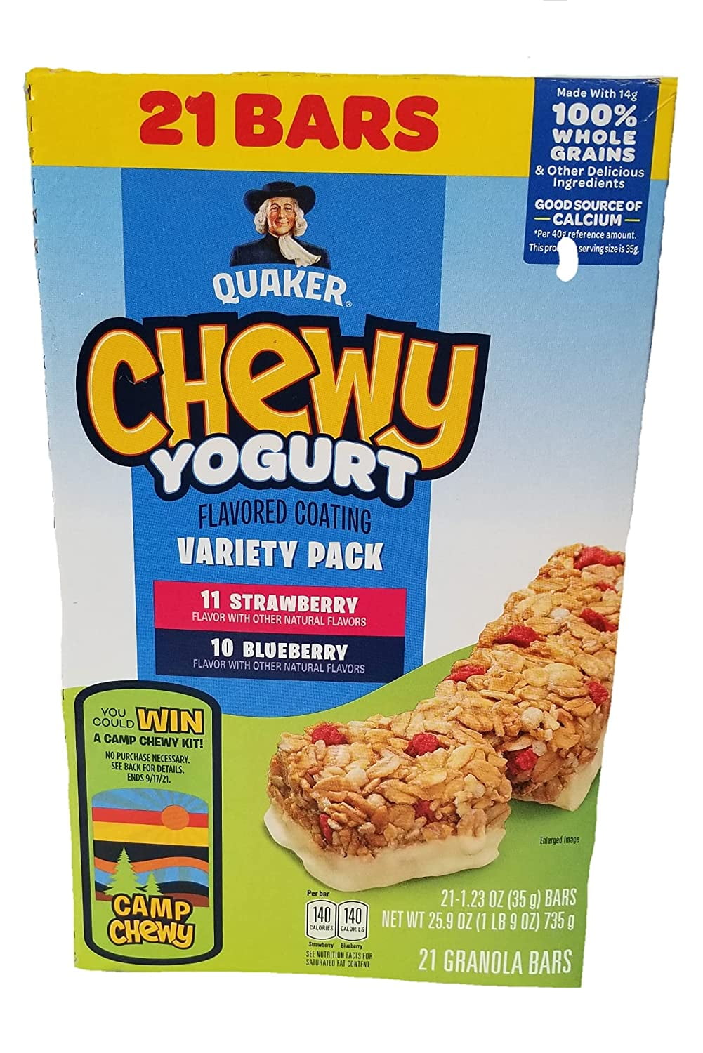 Quaker Chewy Yogurt Granola Bars, Variety Pack, 21 Pack