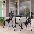thumbnail image 2 of BAYUELSWU 3-Piece Outdoor Bistro Set Patio Set Outdoor Patio Furniture w/Tulip Design, Rust-Resistant Cast Aluminum Table and Chairs w/Umbrella Hole for Balcony Backyard Garden (Black), 2 of 7