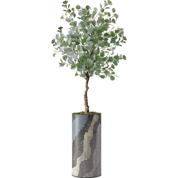 Artificial Tree in Modern Planter, Fake Eucalyptus Silk Tree for Indoor and Outdoor Home Decoration - 66" Overall Tall (Plant Pot Plus Tree)