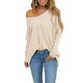 thumbnail image 3 of Scyoekwg Fall Long Sleeve Shirts for Womens Comfy Pullover 2025 Fashion Round Neck Off Shoulder Tunic Tops Classic Solid Color Casual Loose Fit Blouses Autumn Comfy Lightweight Beige S, 3 of 4