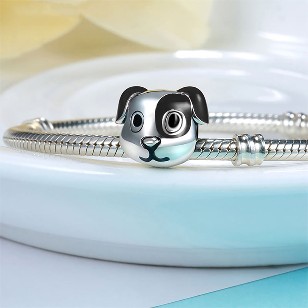 Staffordshire Pit Dog Puppy Charm European Bead Sterling Silver Ginger Lyne Collection