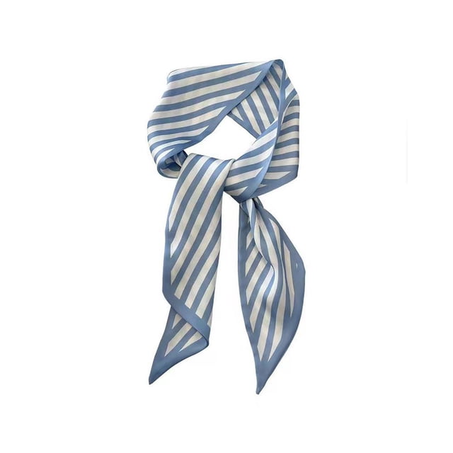 Pañuelo de seda sintética, estilo serpentina larga, color azul neblina, ideal para primavera y verano, de poliéster, tamaño 7 x 80 cm.