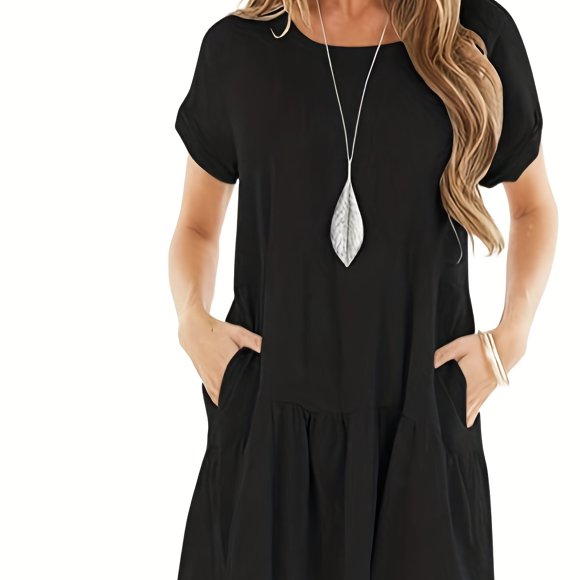 Robe à Dobladillo avec Volants et Bols Dobles Robe Décontractée à Manches Courtes à Col Rond Vêtements pour Femme