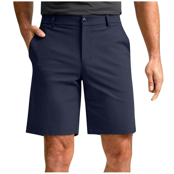 Pantalones Cortos para Hombre de Cintura Elástica con Bolsillos de Color Sólido Botón de Cintura Cortos de Caminata de Barril Recto, Pantalones Casuales de Poliéster para Hombres