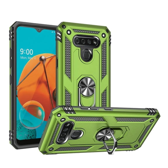 For Lg K51 Magnetic Ring Kickstand Hybrid Case Cover - Neon Green