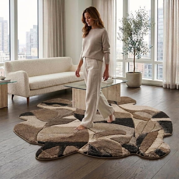 Neu Looms Hand Tufted Wool Area Rug, Modern Organic Design, Black Beige Brown, 3x5 Ft