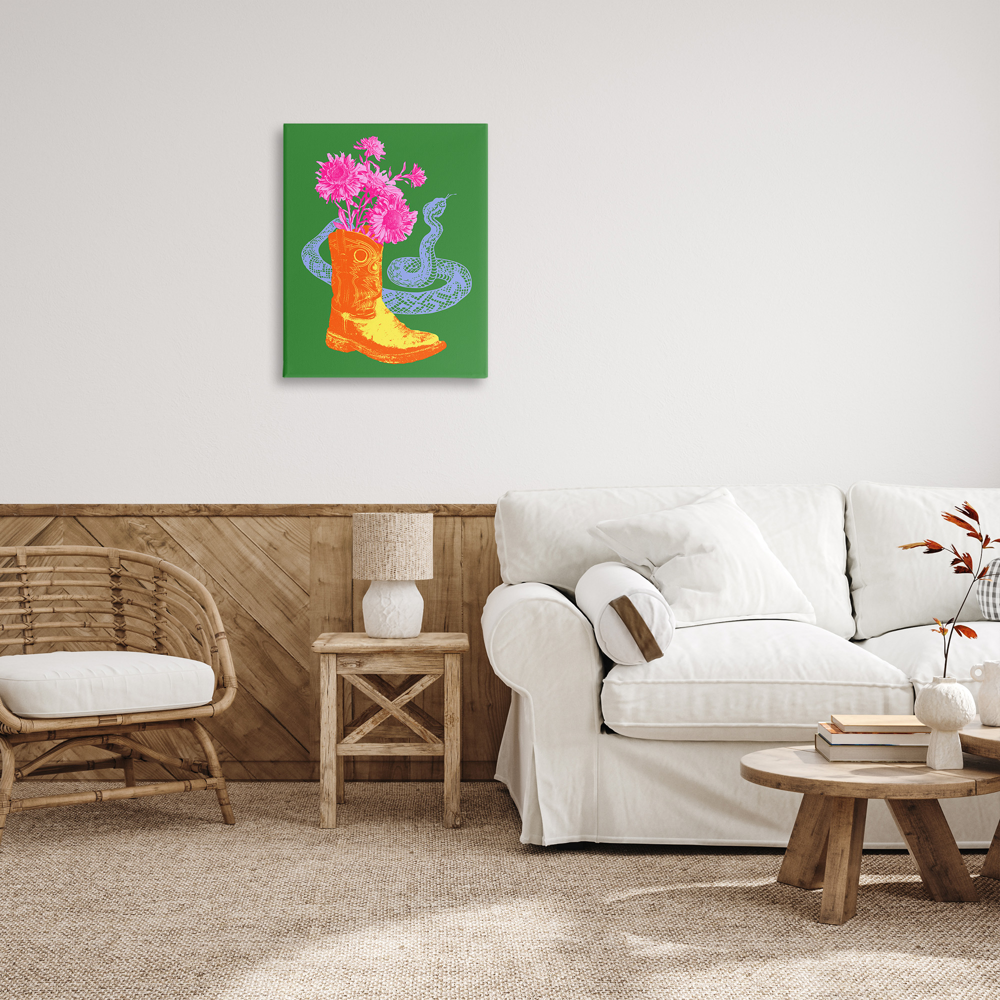 Stupell Industries Modern Snake & Boot Botanical & Floral Painting Gallery Wrapped Canvas Art Print Wall Art, 24 x 30