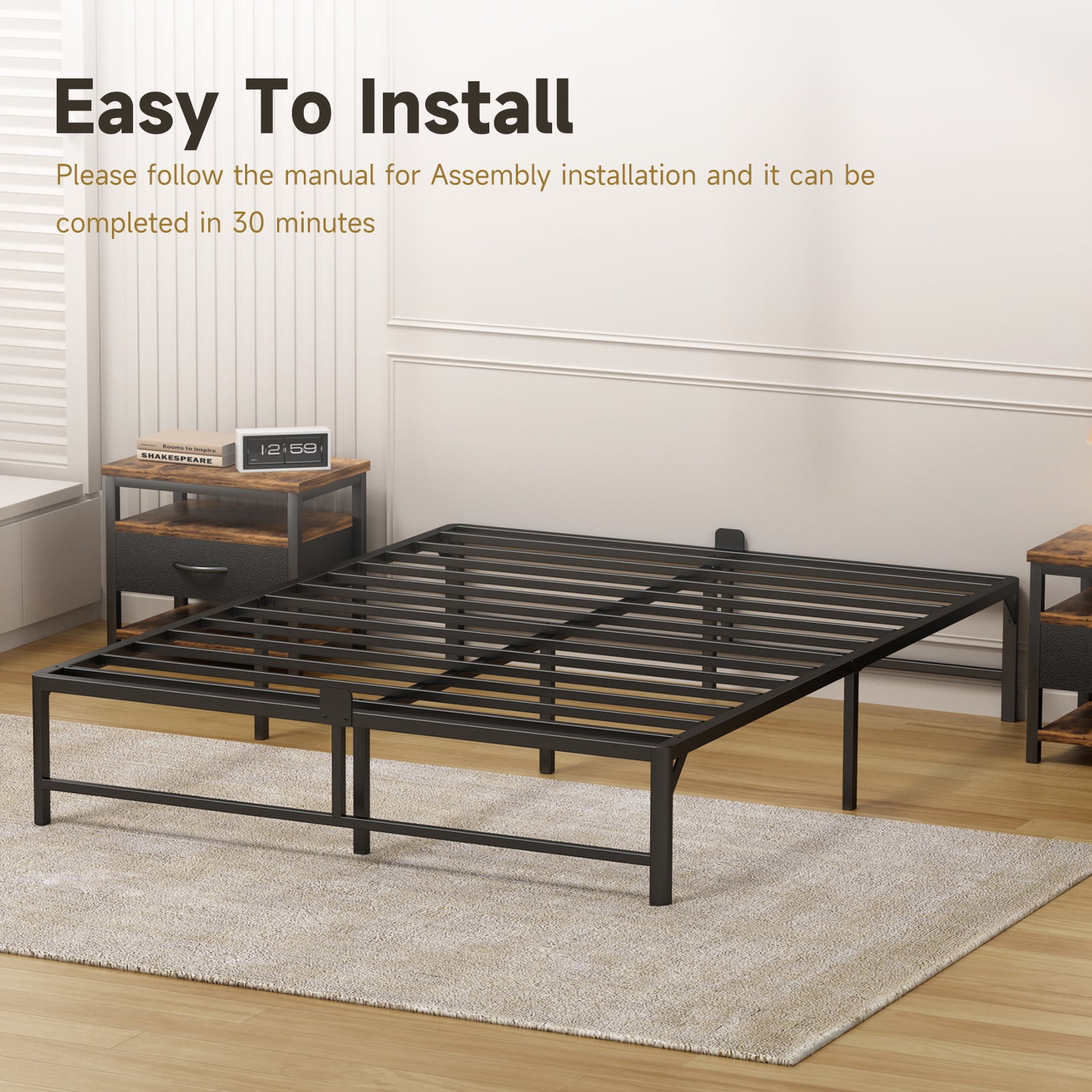 Z-HOM 14“ Queen Bed Frame, Heavy Duty Metal Platform Bed Frame with Under Bed Storage Space, Black