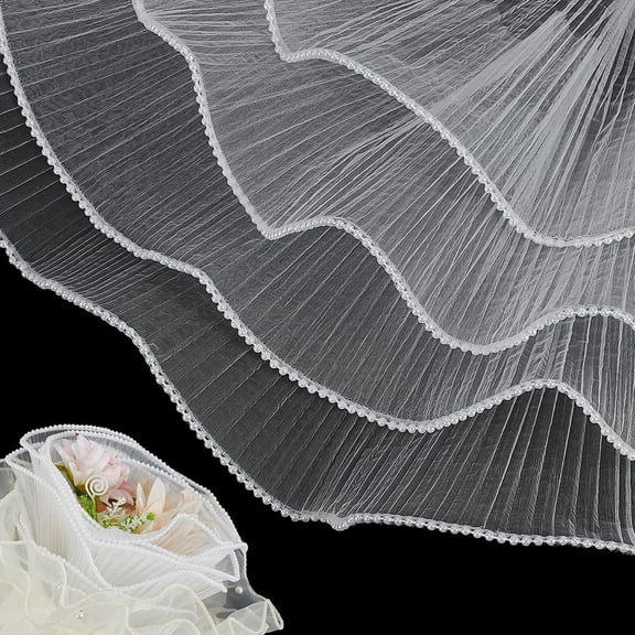 4Yardx6 Inch White Flower Wrapping Paper Pearl Edge Bouquet Floral Packaging Mesh Paper Wrinkled Wavy Net Yarn for Weddding Favor Mother's Day Flower Gift Packing 1 Set