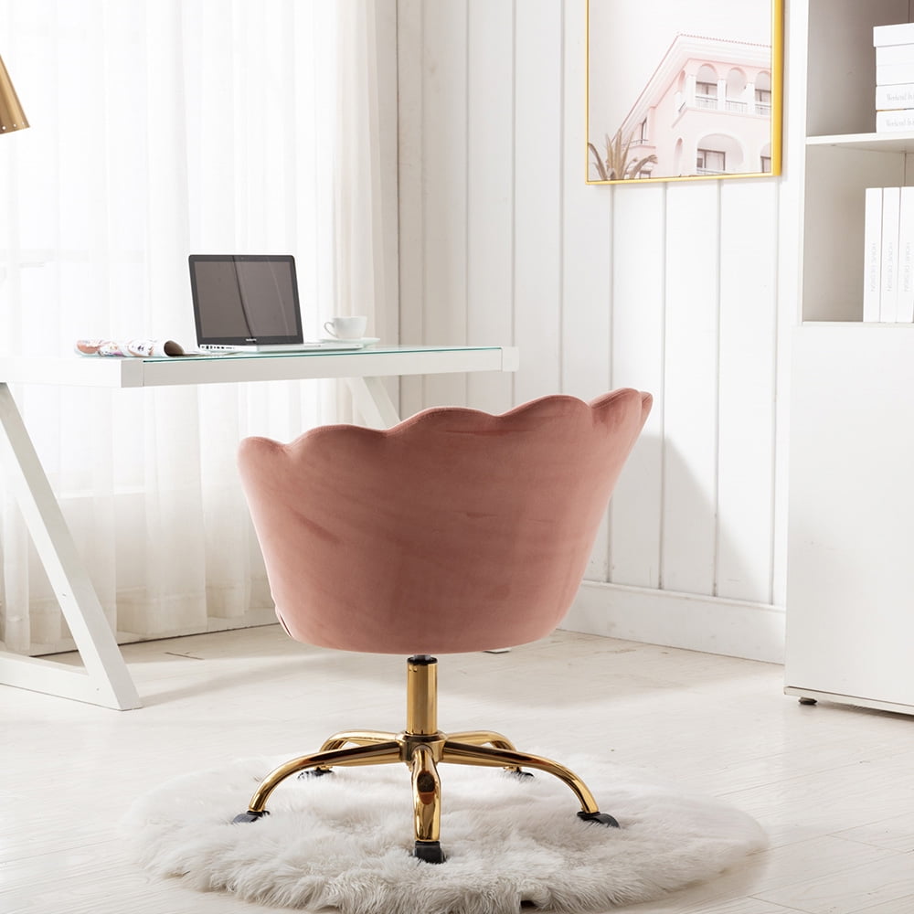 Kepooman Modern Adjustable Swivel Velvet Shell Chairs with Golden Base & Armrest, Nude Pink Kepooman Modern Adjustable Swivel Velvet Shell Chairs with Golden Base & Armrest, Nude Pink