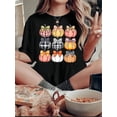 thumbnail image 1 of [1 Pce T-Shirt Décontracté à Imprimé Citrouille] 1 Pce T-Shirt Décontracté à Col Rond pour Femmes avec Imprimé Citrouille, Tissu en Polyester, Extensible et Léger, Mode Toutes Saisons Fête des Pères, Fête des Mères, 1 of 6