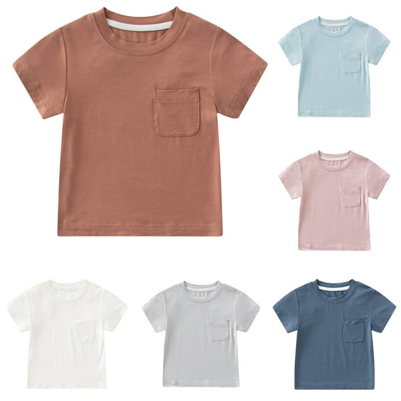 Ahuyic Summer Kids' Casual All Match Blouse, Solid Color Loose Short Sleeve Top For Girls And Boys,Summer Half-Sleeved Baby Summer Short -Sleeved T-Shirt Thin Round Neck Top