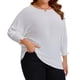 thumbnail image 2 of Blusas de chiffon de talla grande para mujer Agnes Orinda, con mangas largas de murciélago y volantes, camisetas casuales sueltas 1X blancas, 2 of 7