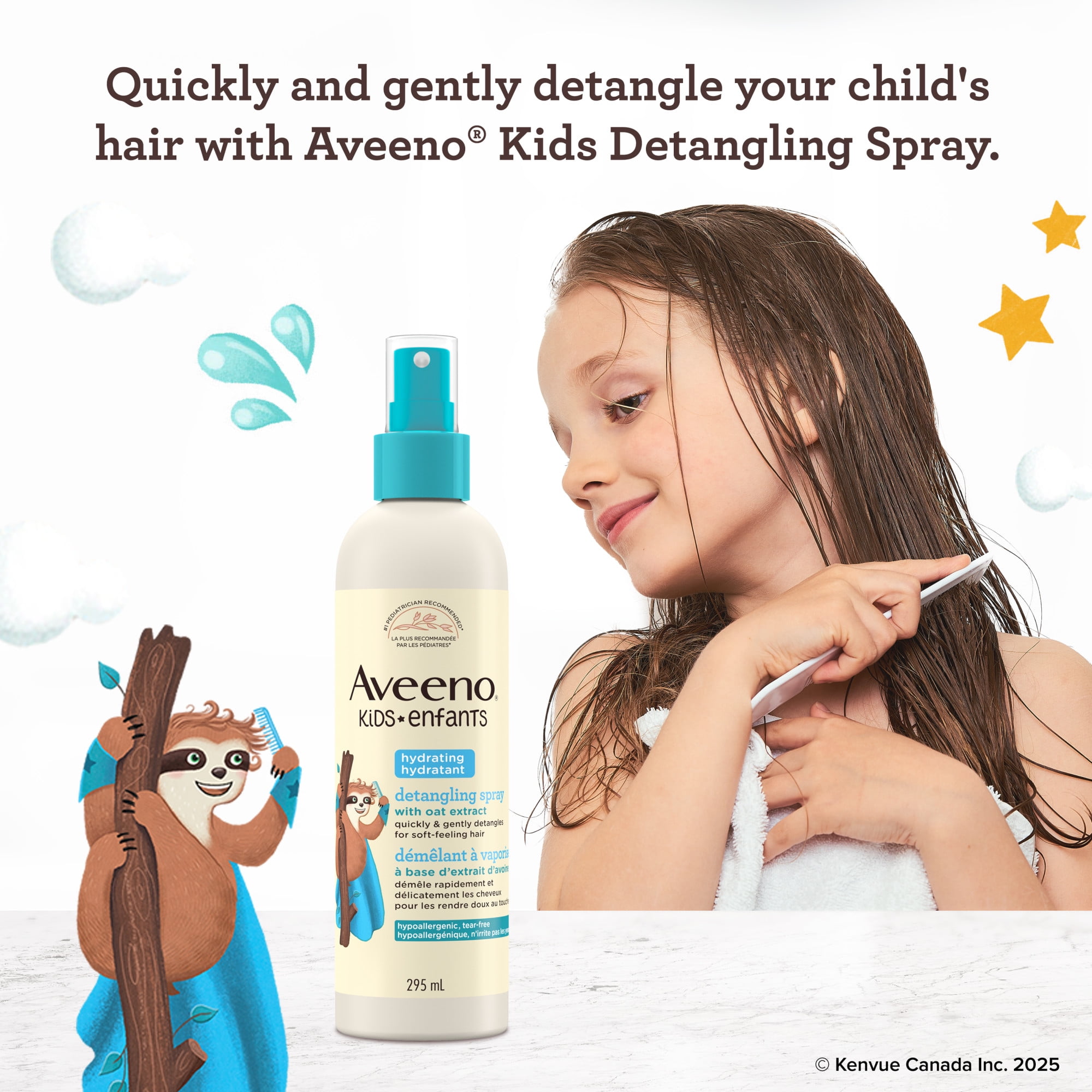 Aveeno(R) Kids Hydrating Detangling Spray with Oat Extract, Quickly & Gently Detangles Kids' Hair, Tear-Free & Suitable for Skin & Scalp, Light Fragrance, Hypoallergenic
