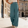 thumbnail image 2 of Arlun Casual Wide Leg Palazzo Pants for Women Loose Fit Straight Leg Trousers with Pockets Lace Elastic High Waisted Pleated Trim Detail Comfortable Flowy Bottoms Blue M, 2 of 5