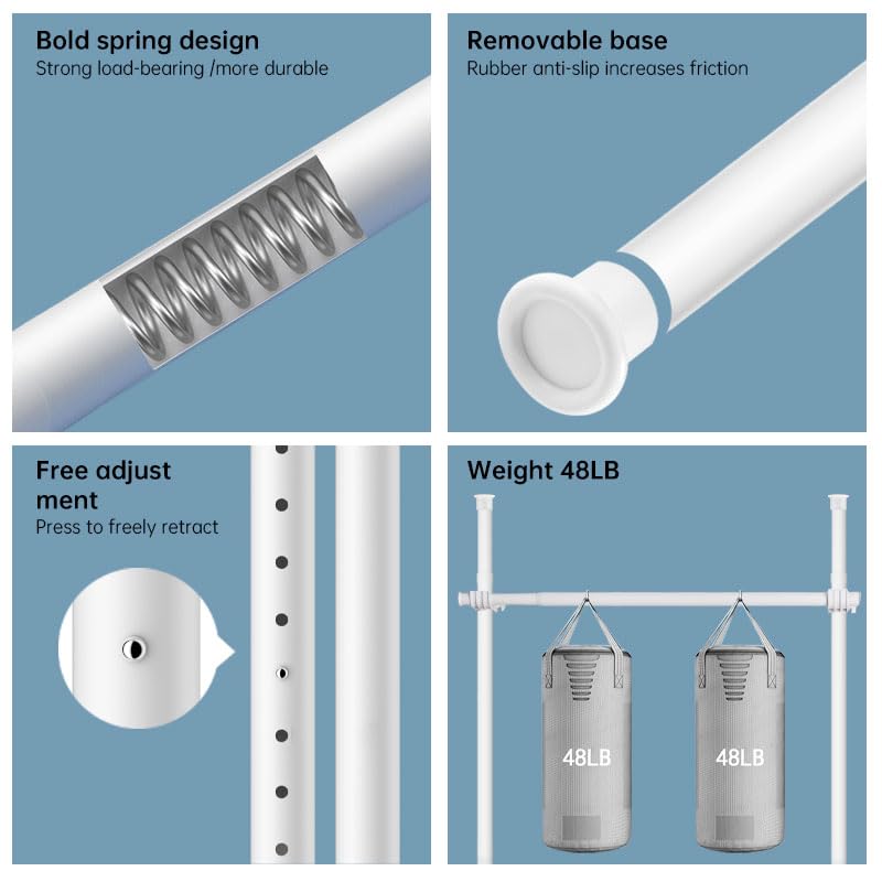 Telescopic Garment Rack Room Divider Partition Curtain Rod – Heavy Duty Adjustable Clothing Rail,Adjustable 28-70in Wide, No Damage Wall/Ceiling Hanging(White)