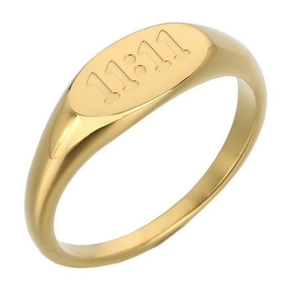 PAMTIER Women's Stainless Steel Minimalist Personalized Number 11:11 Ring Gold Size 6