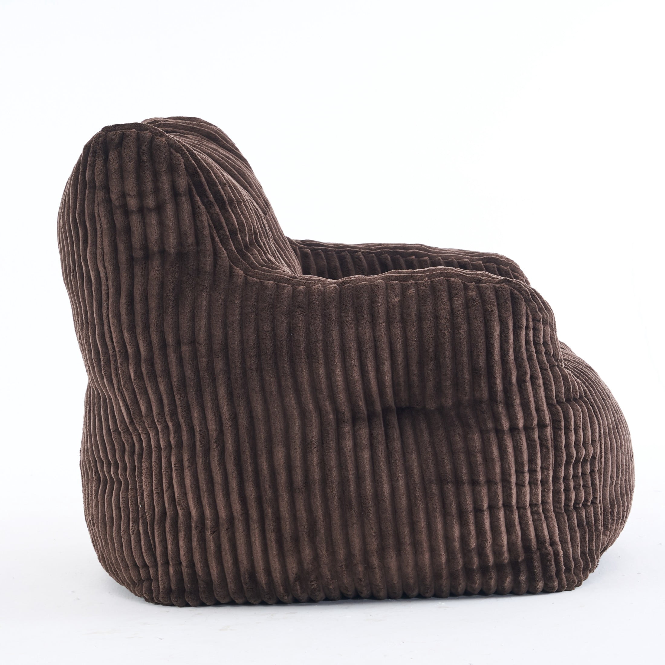 Noble House Solley 39" Fluffy Corduroy Bean Bag Chair, Memory Sponge Floor Lounger Accent Seat for Living Room, Brown