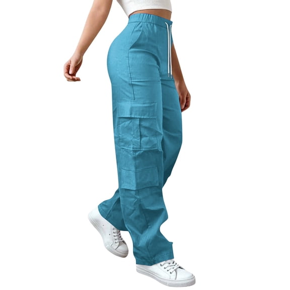 Women's Pants Fashion Casual Pants For Women Cargo For High Waisted Hiking Baggy Stretchy Wide Leg Streetwear With 6 Pockets