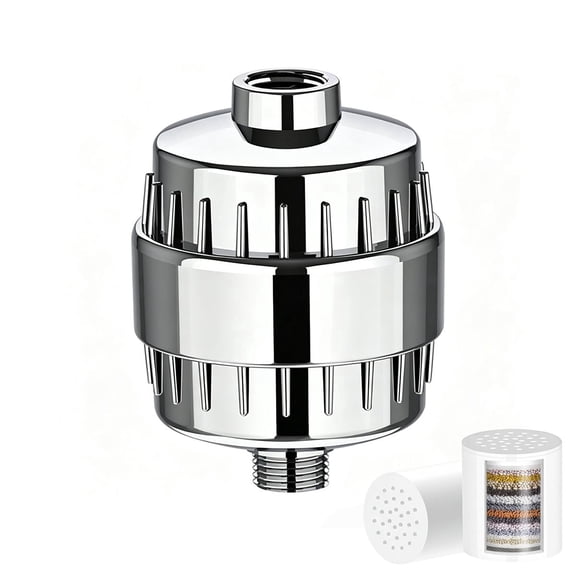 Shower Filter 2 Cartridges 15 Filtration Stages Hard Water Softening for Healthier Skin Hair Nails Chrome